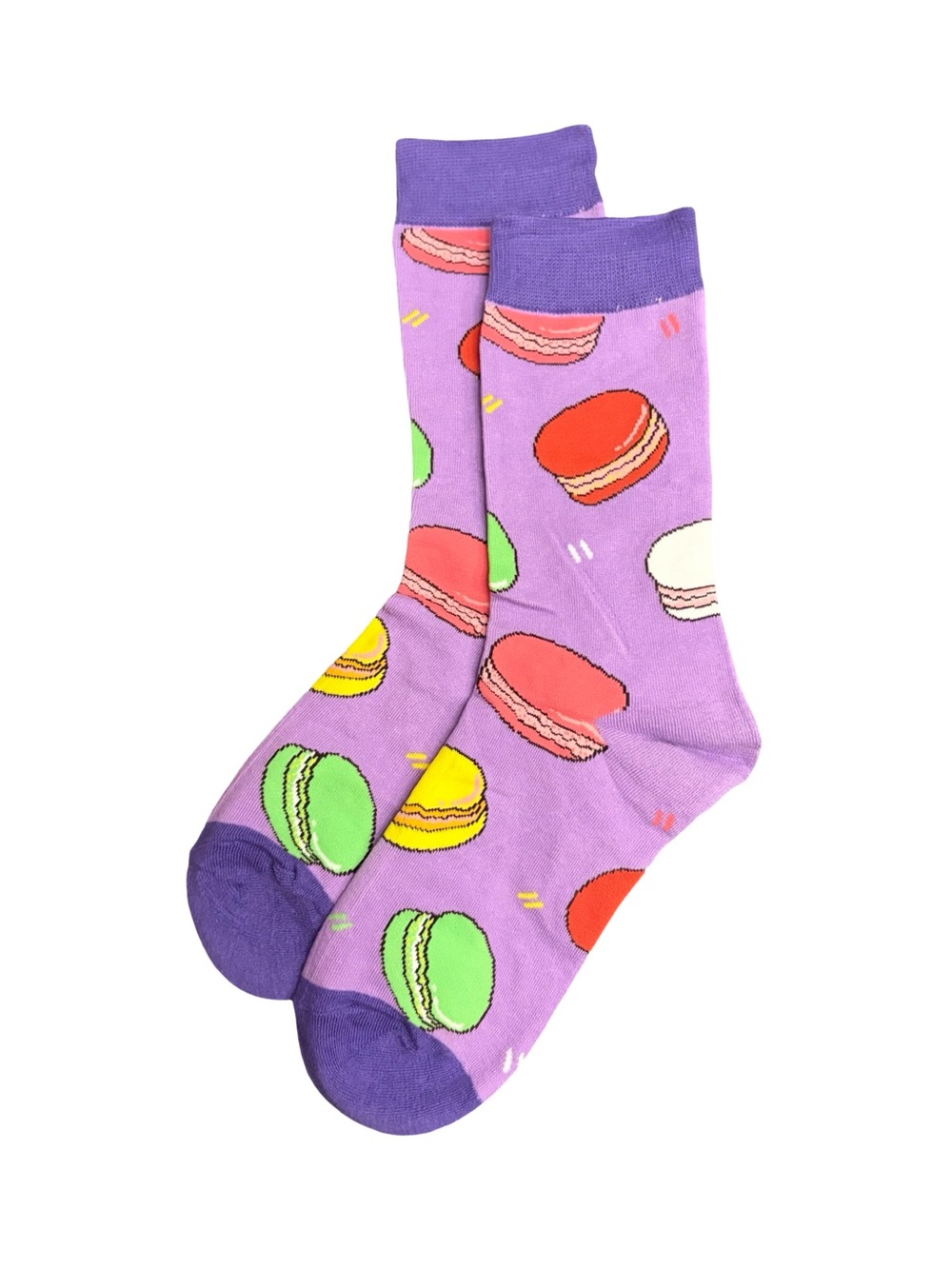 Macaron Novelty Crew Socks Purple Yellow Orange Colorful Dessert Food One Size